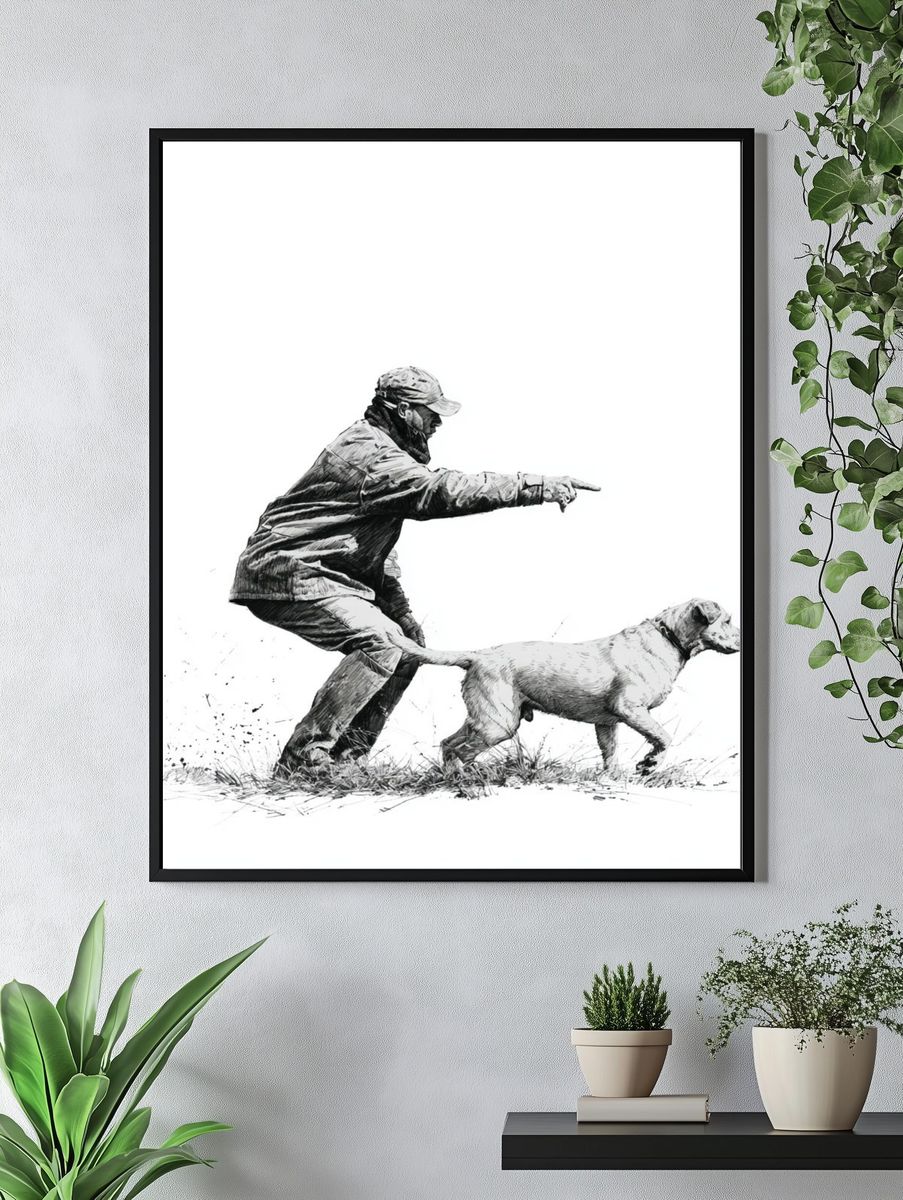 Hunter and Dog Sketch Poster. — room view 4