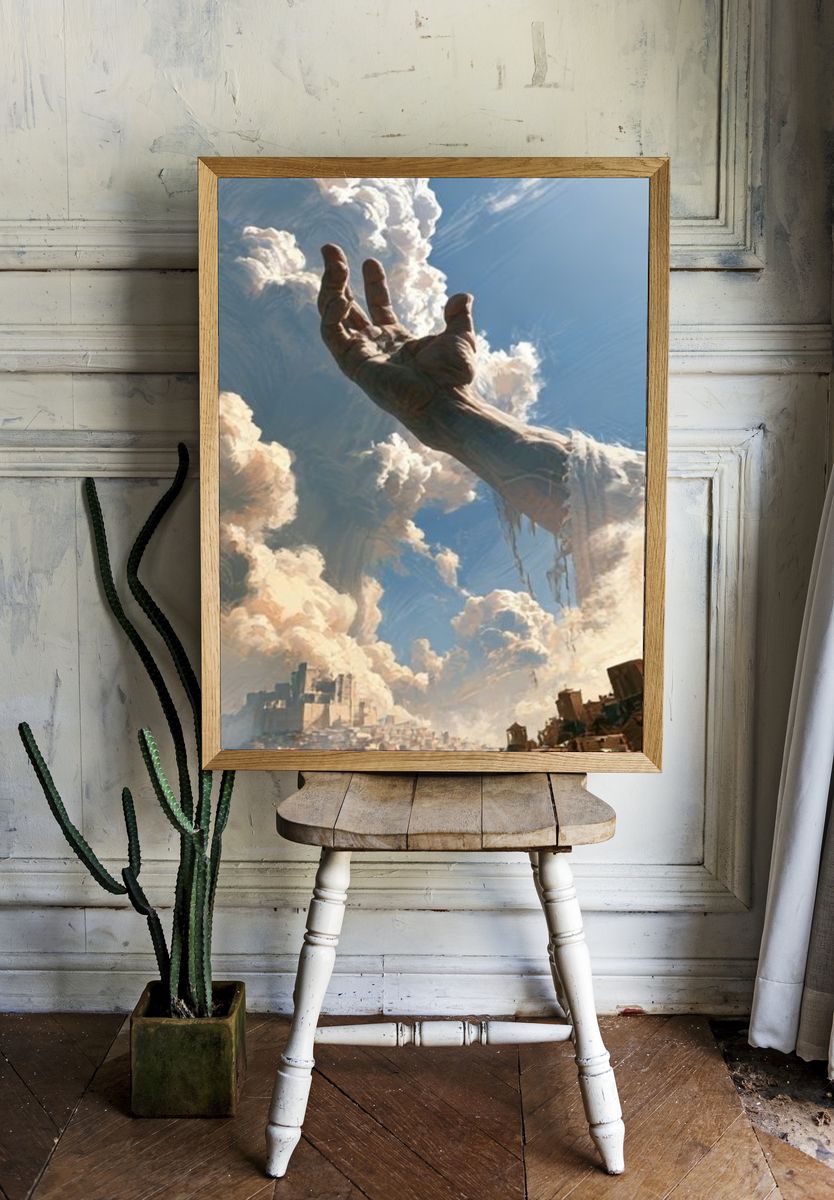 Colossal Hand in the Sky Illustration Poster. room preview