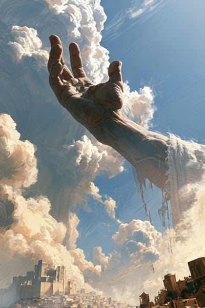 Colossal Hand in the Sky Illustration Poster.