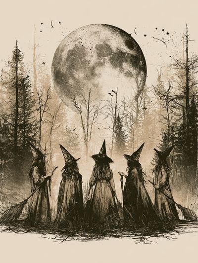 Witch Moon Forest Illustration Poster.