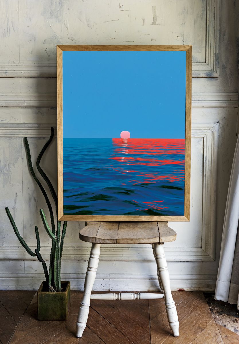 Neon Horizon Ocean Print. room preview