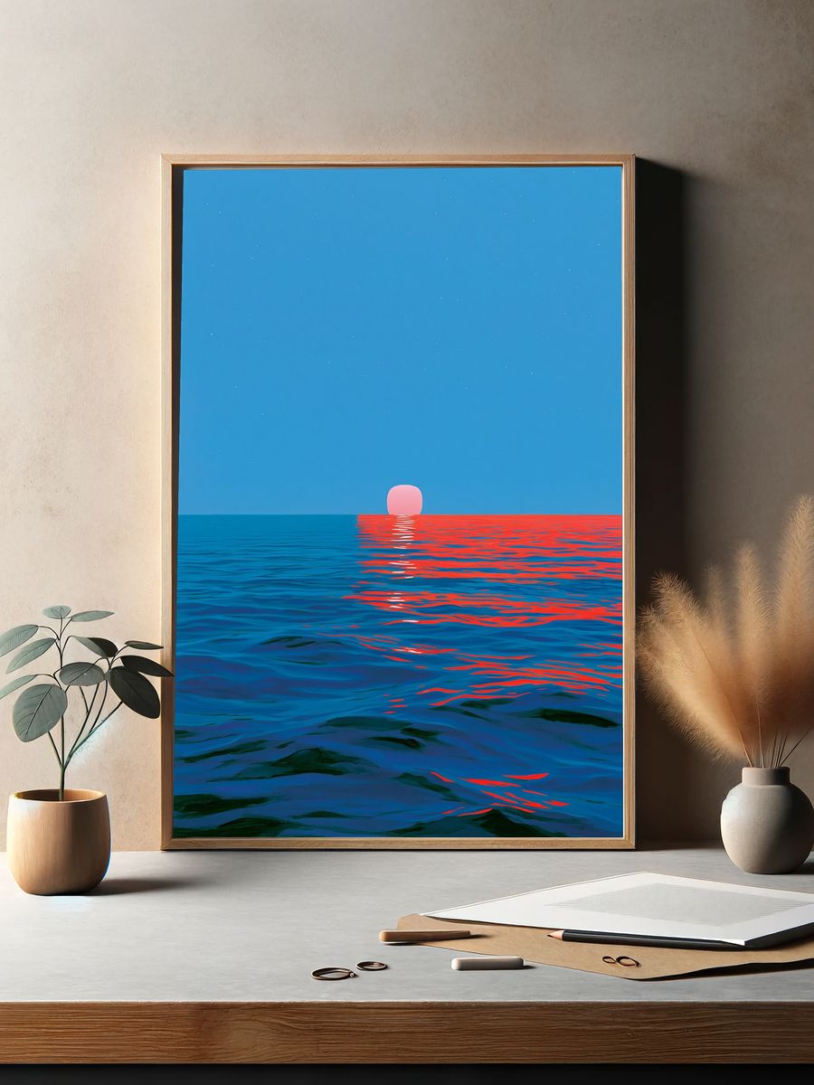 Neon Horizon Ocean Print. — room view 2