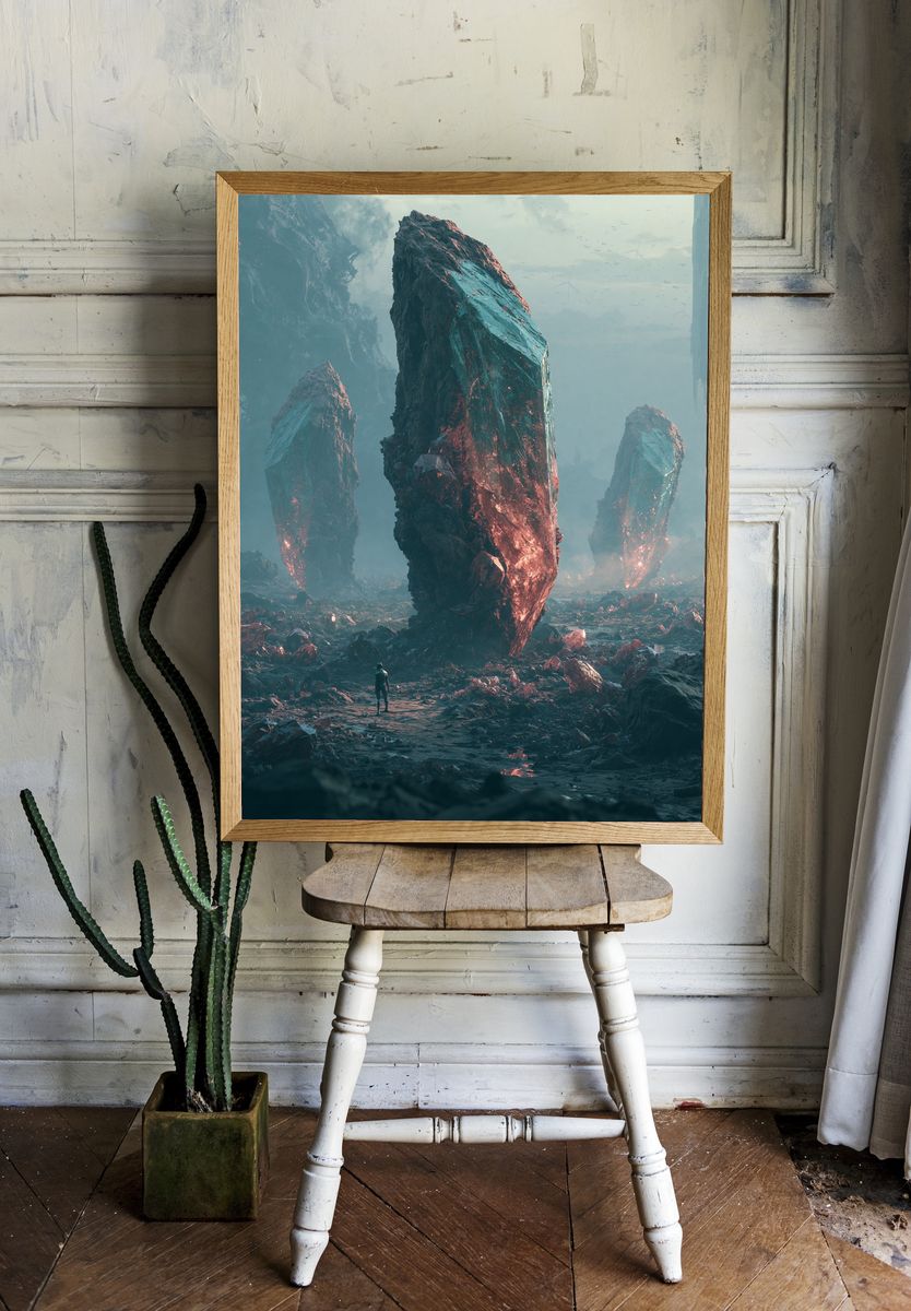 Alien Crystal Landscape Sci-Fi Print. room preview