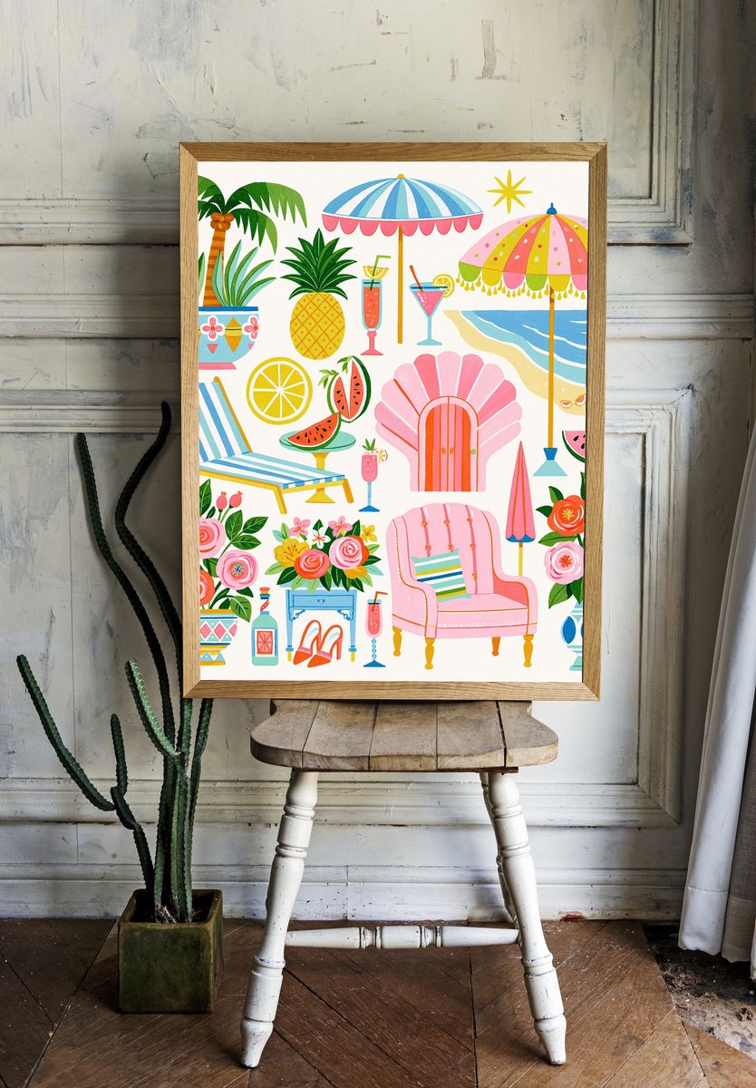 Tropical Summer Collage Illustration Poster. room preview