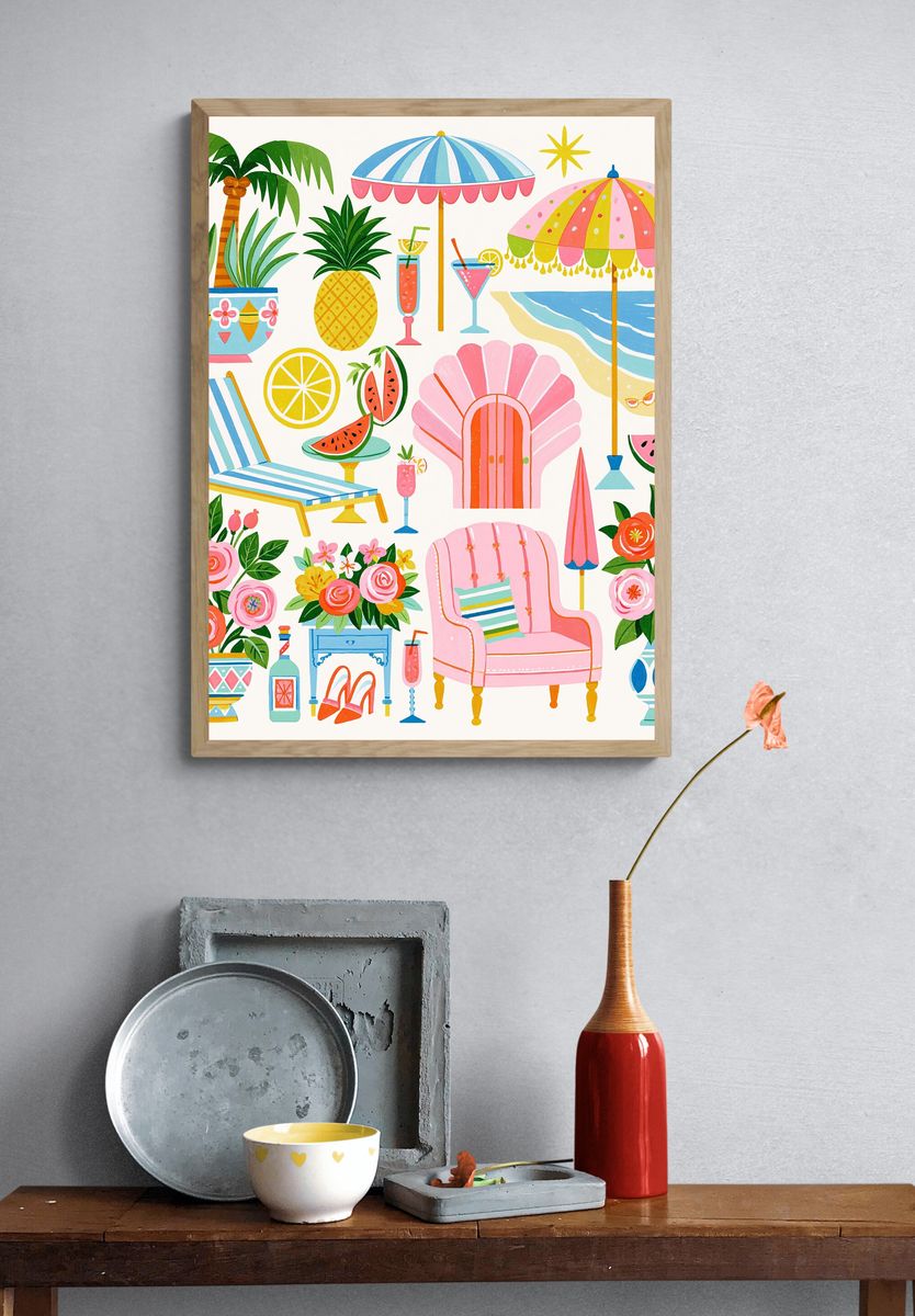 Tropical Summer Collage Illustration Poster. — room view 3