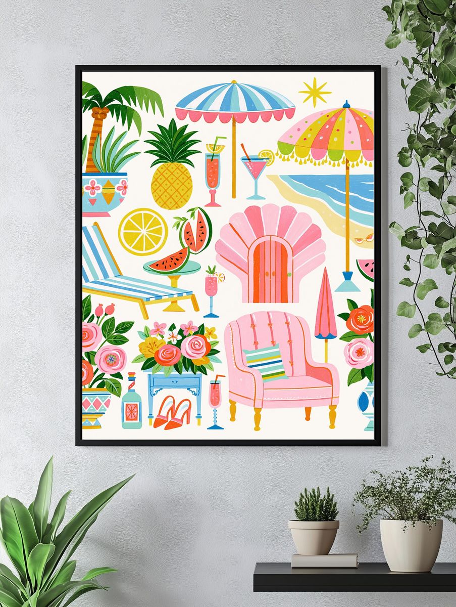 Tropical Summer Collage Illustration Poster. — room view 4