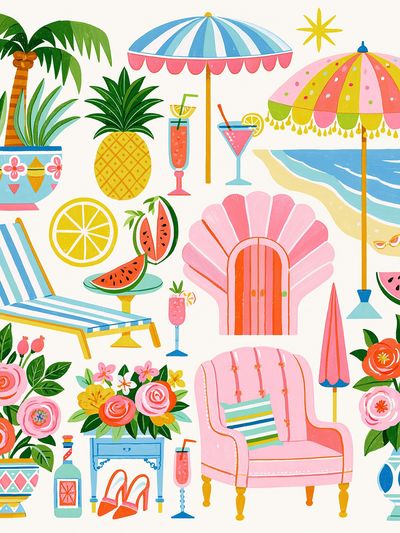 Tropical Summer Collage Illustration Poster.