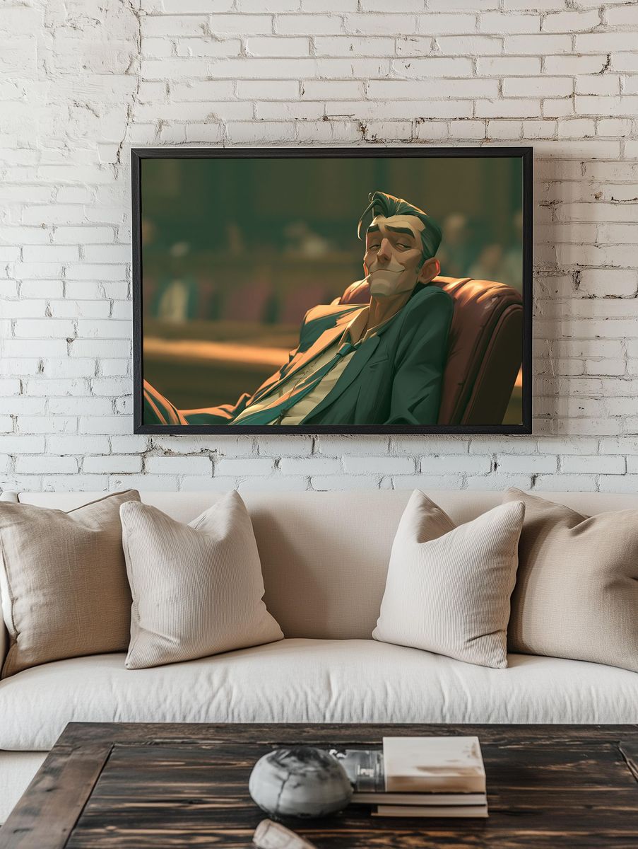 Smirking Man Portrait Illustration Poster. room preview
