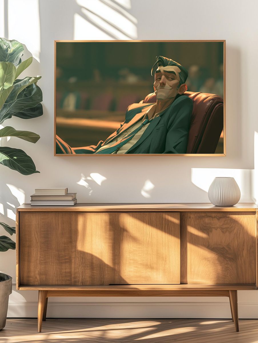 Smirking Man Portrait Illustration Poster. — room view 3