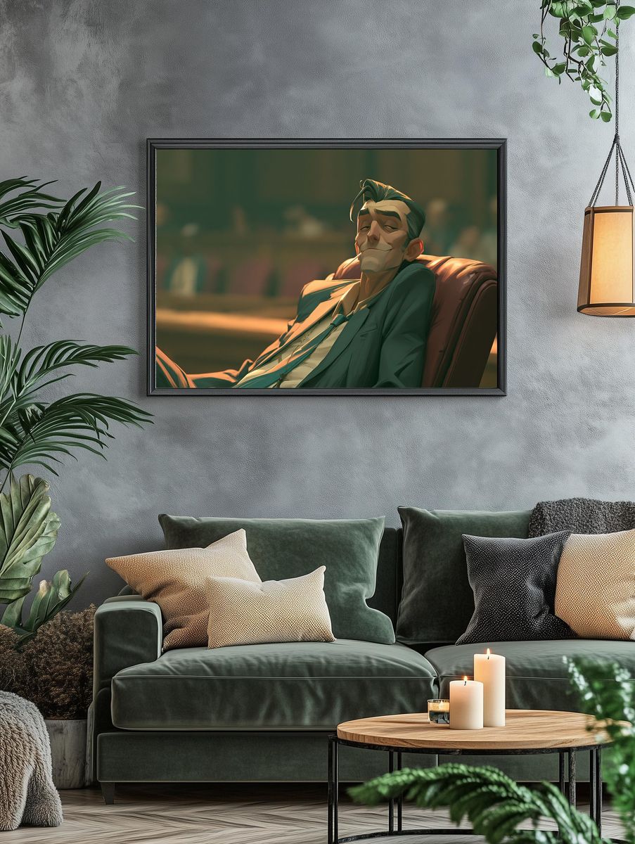 Smirking Man Portrait Illustration Poster. — room view 4