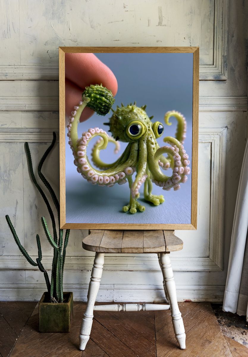 Cute Octopus Figurine Illustration Print. room preview