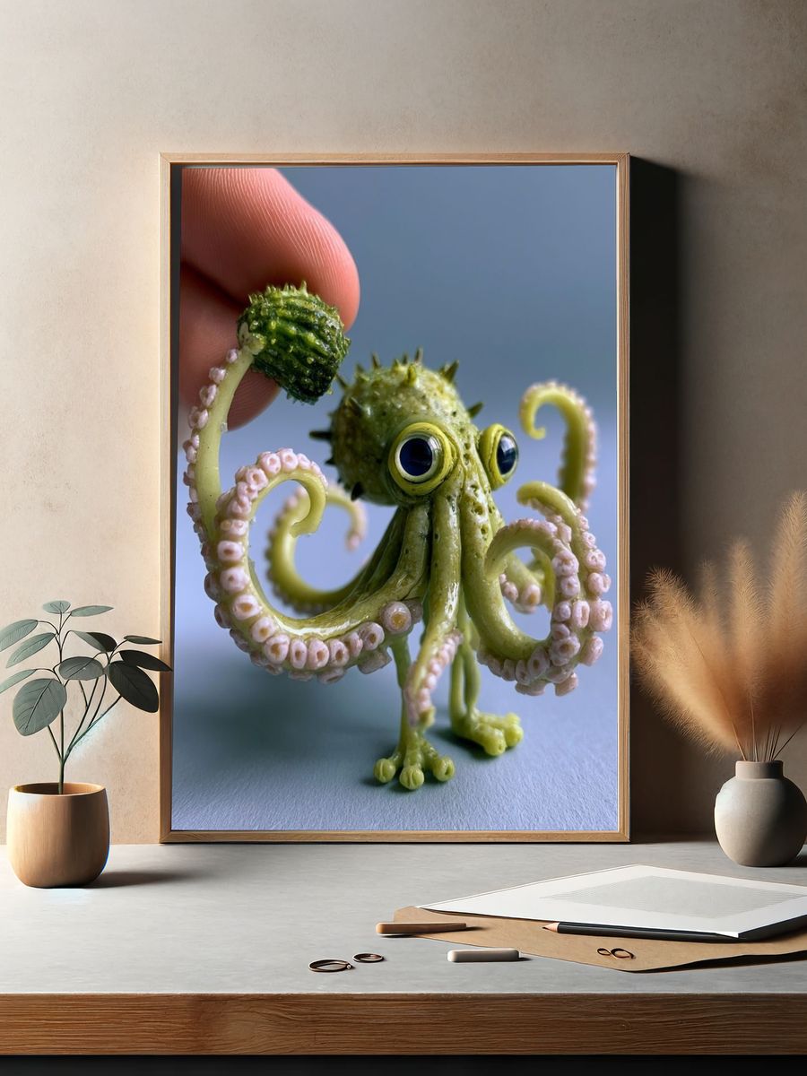 Cute Octopus Figurine Illustration Print. — room view 2