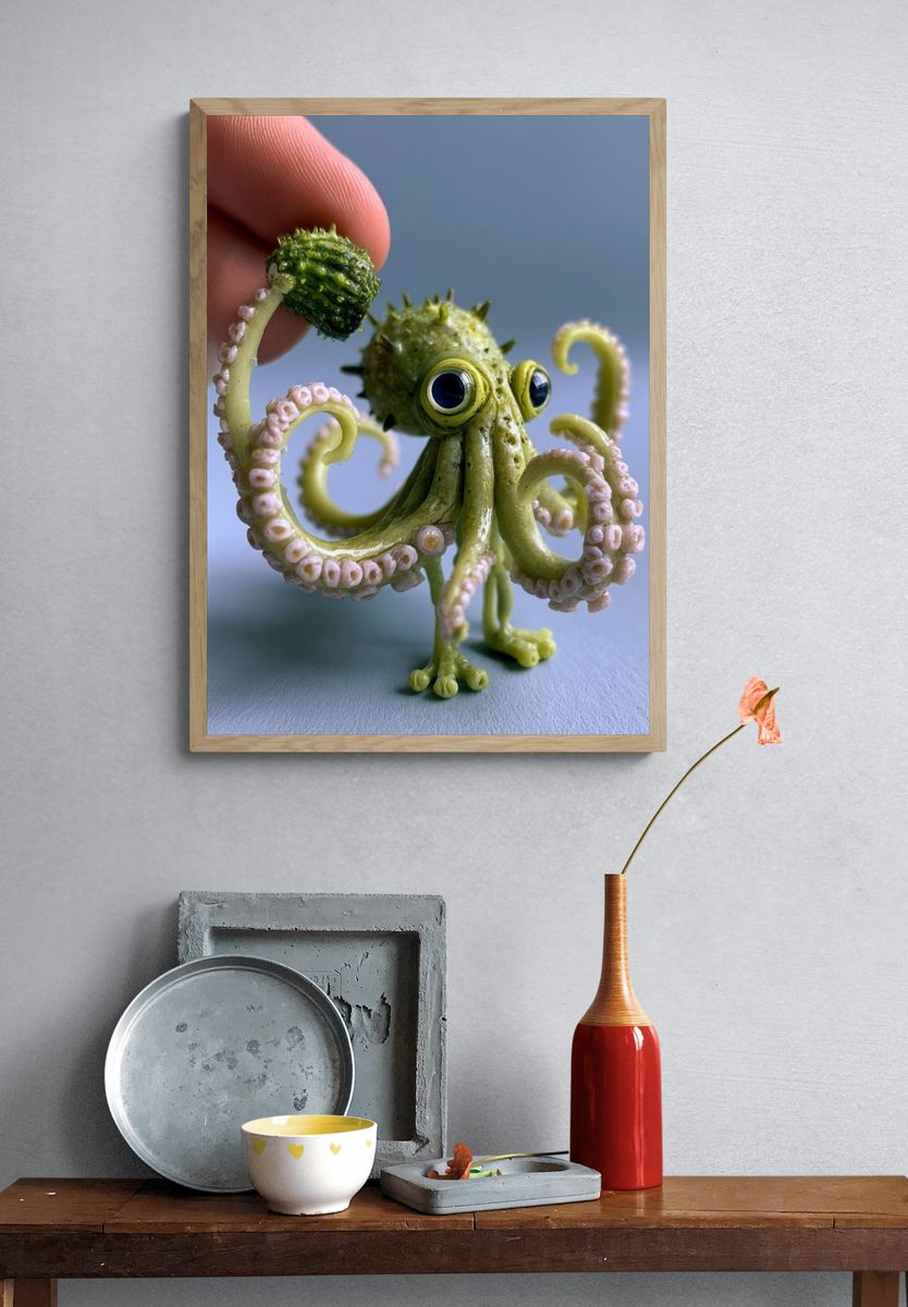 Cute Octopus Figurine Illustration Print. — room view 3