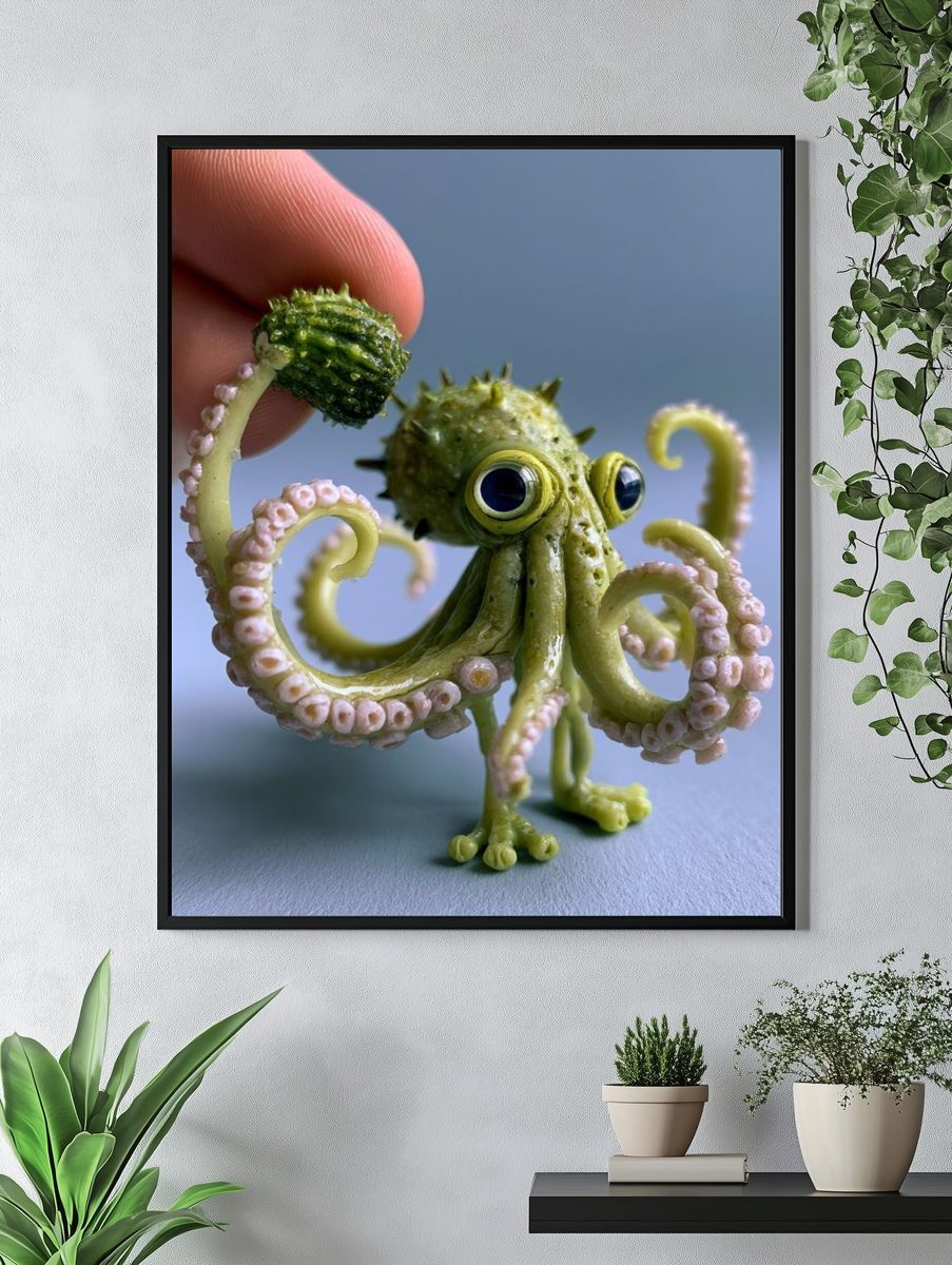 Cute Octopus Figurine Illustration Print. — room view 4