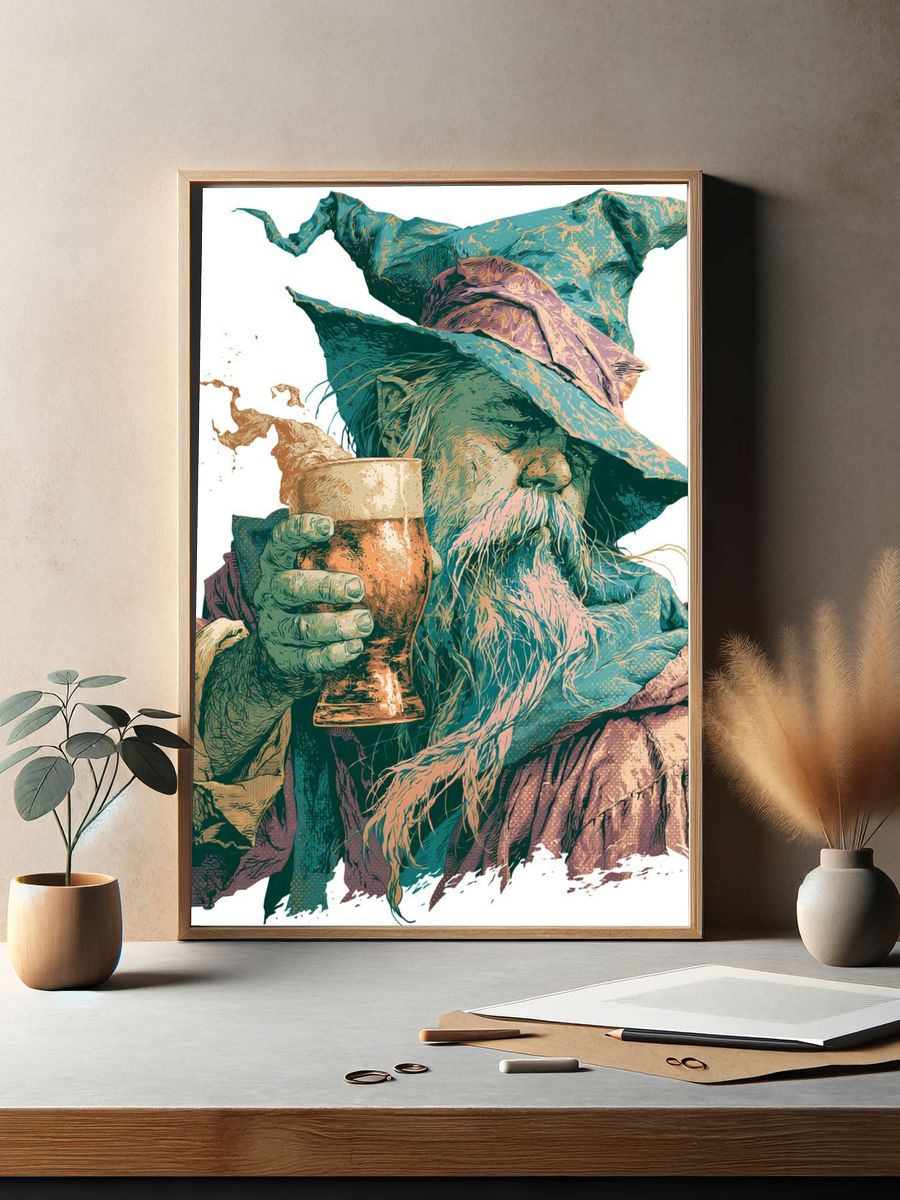 Wizard with Ale Illustration Poster. — room view 2