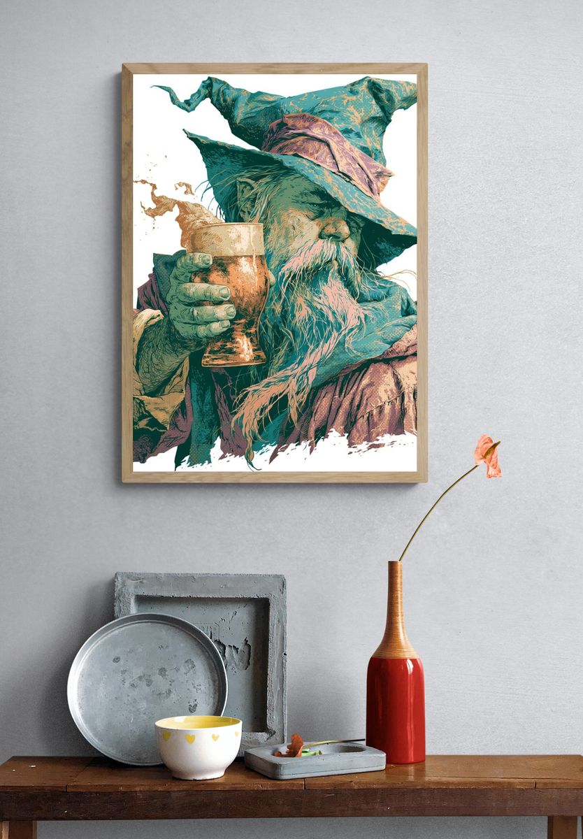 Wizard with Ale Illustration Poster. — room view 3