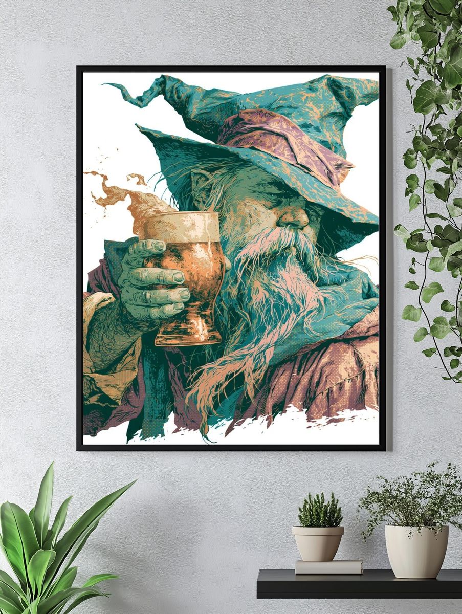 Wizard with Ale Illustration Poster. — room view 4