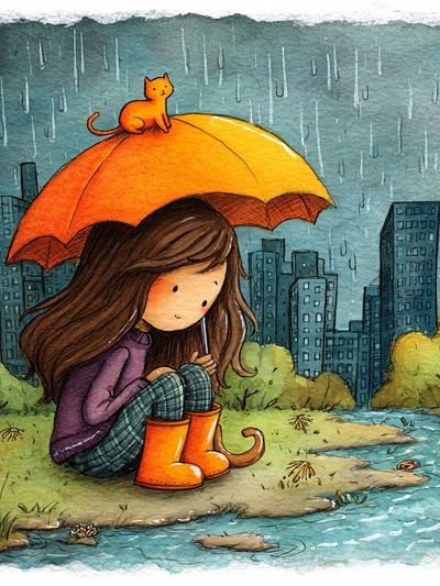 Rainy Day Girl Illustration Poster. poster print