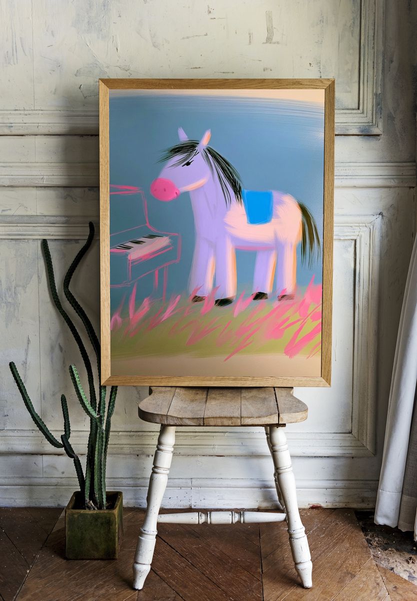 Whimsical Pony Piano Illustration Poster. room preview