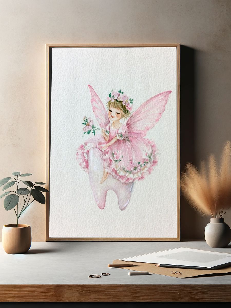 Pink Fairy Watercolor Print. — room view 2