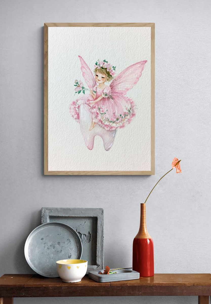 Pink Fairy Watercolor Print. — room view 3