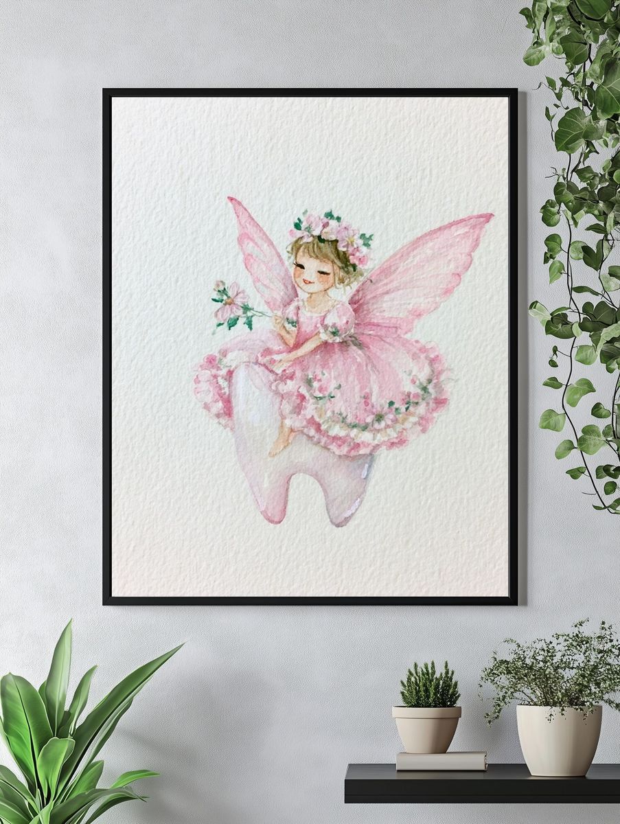 Pink Fairy Watercolor Print. — room view 4