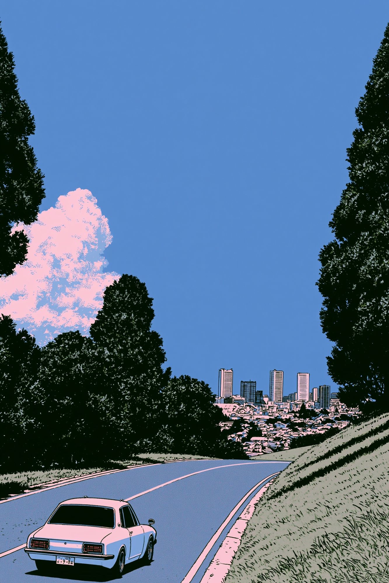 Retro City Drive Illustration Poster. poster detail