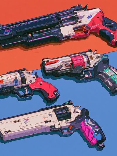 Futuristic Sci-Fi Pistols Illustration Poster.