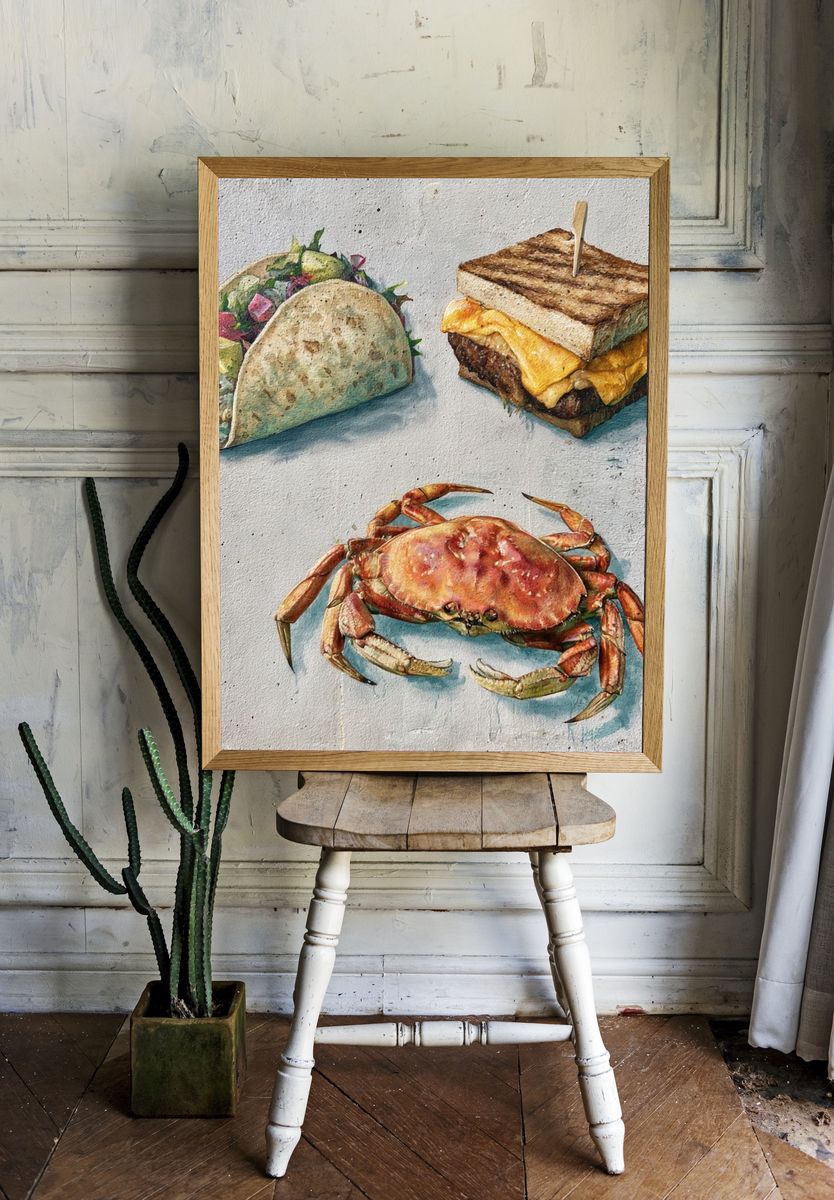 Seafood Watercolor Poster. room preview