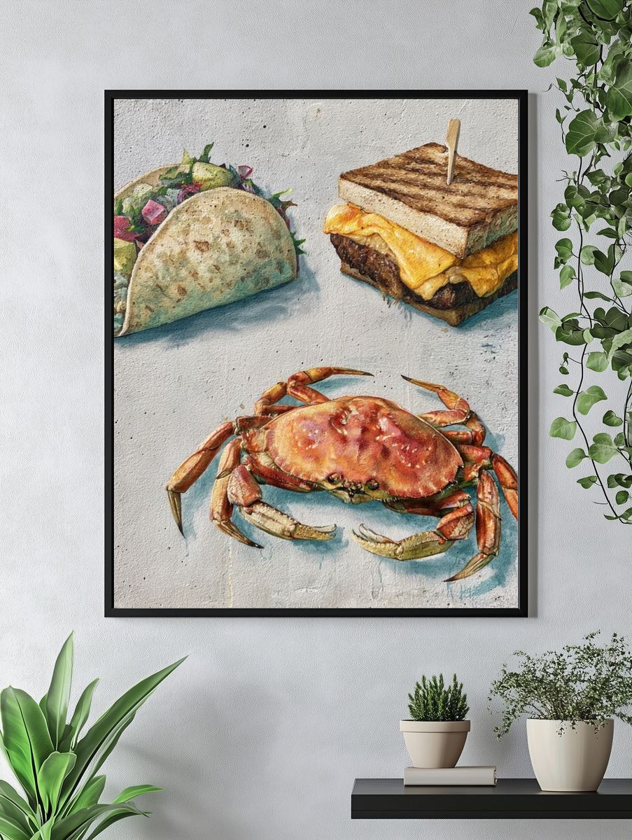 Seafood Watercolor Poster. — room view 4