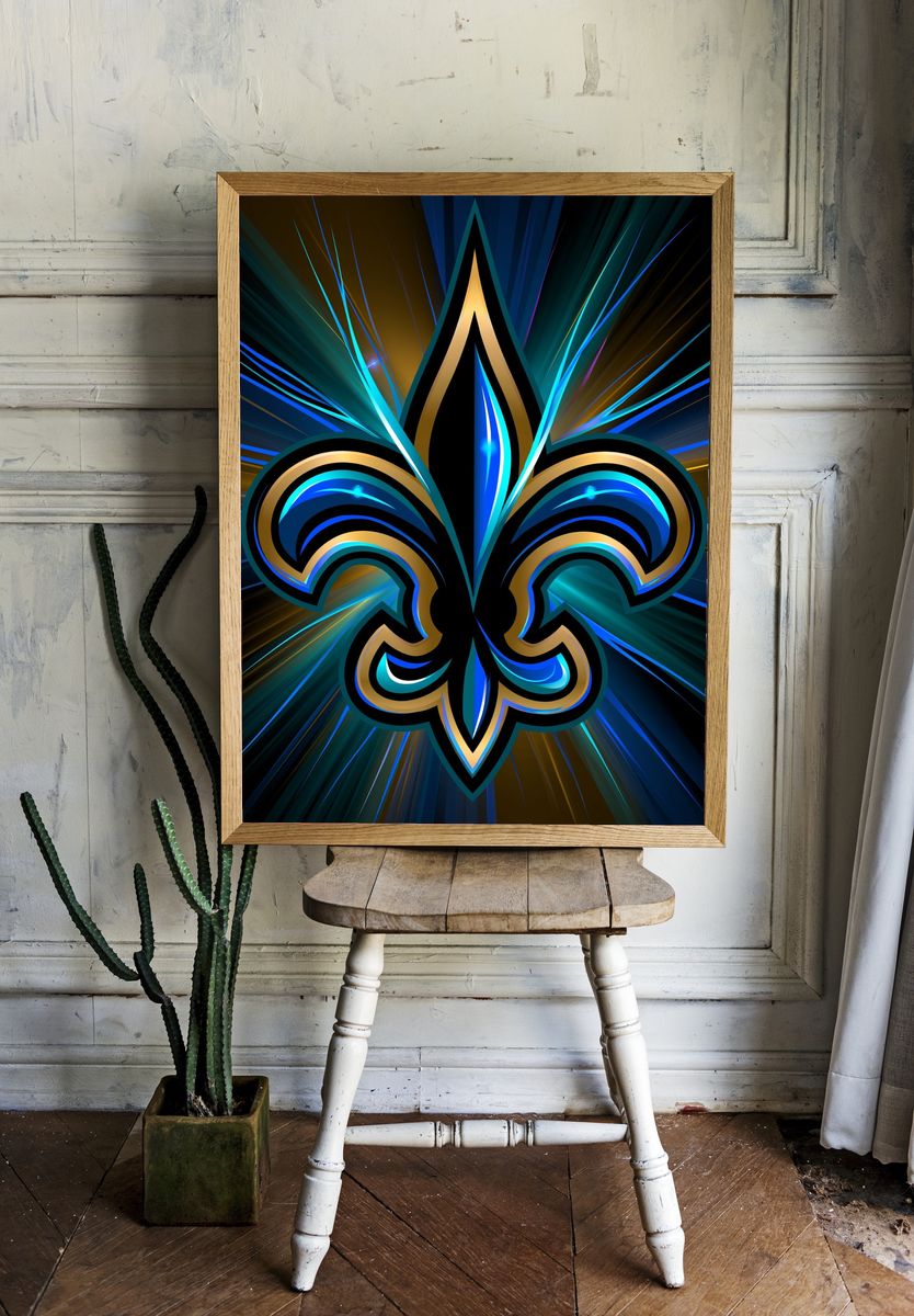 Neon Fleur-de-Lis Abstract Poster. — room view 1