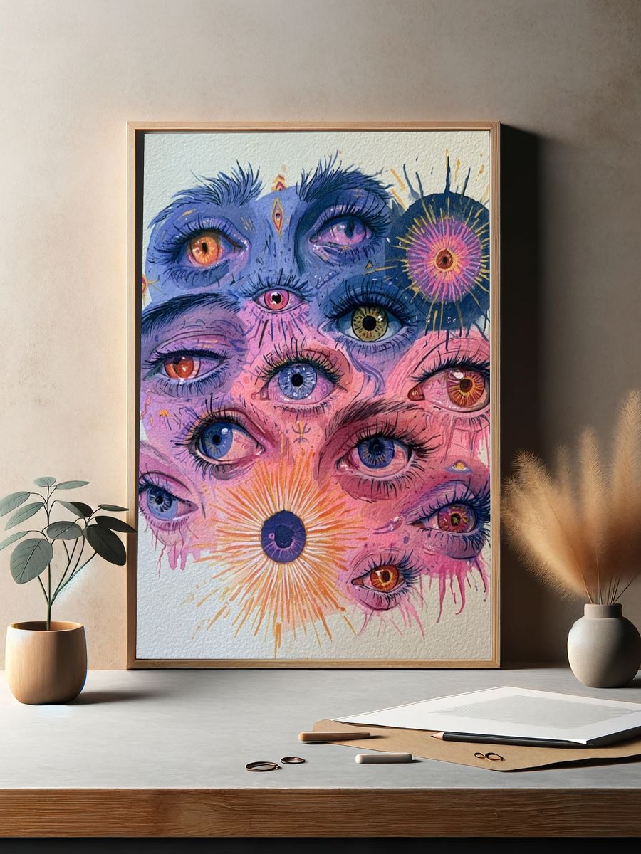 Surreal Eyes Collage Print. — room view 2