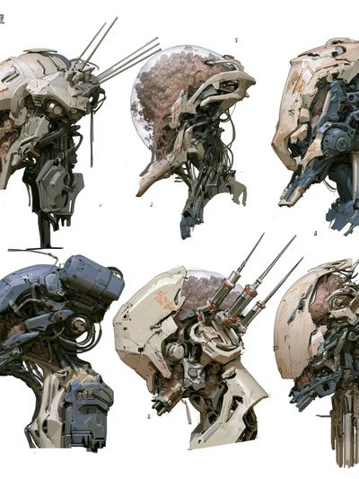 Mecha Helmet Studies Illustration Poster. poster