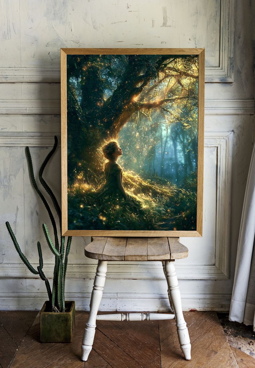 Enchanted Forest Girl Illustration Poster. room preview