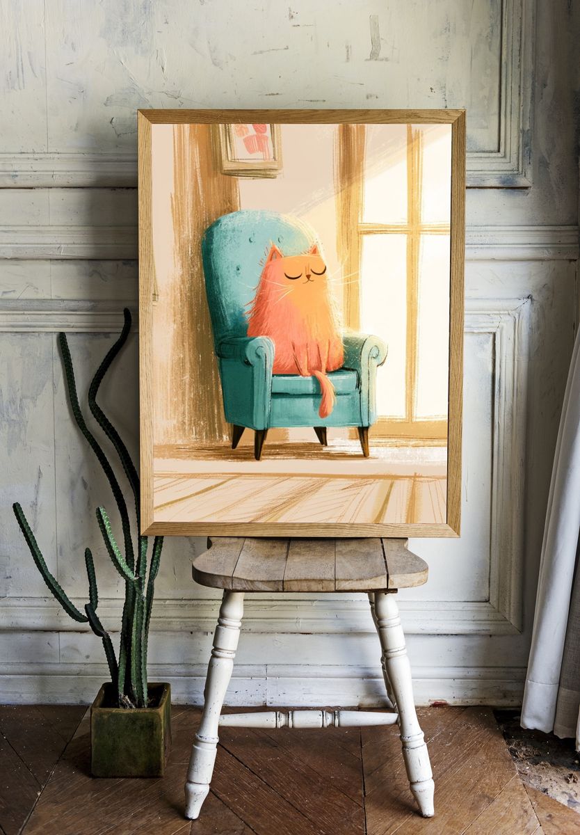 Cat in Armchair Illustration Poster. room preview