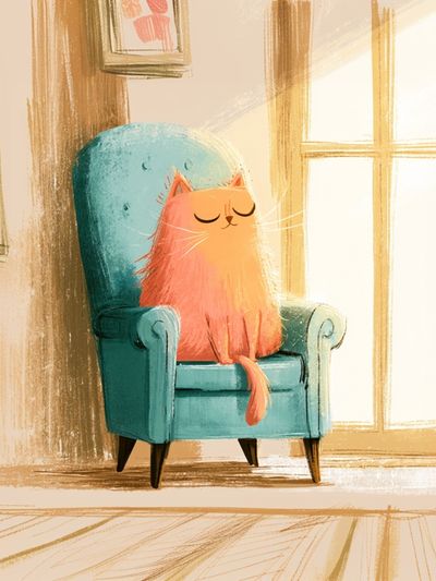 Cat in Armchair Illustration Poster.