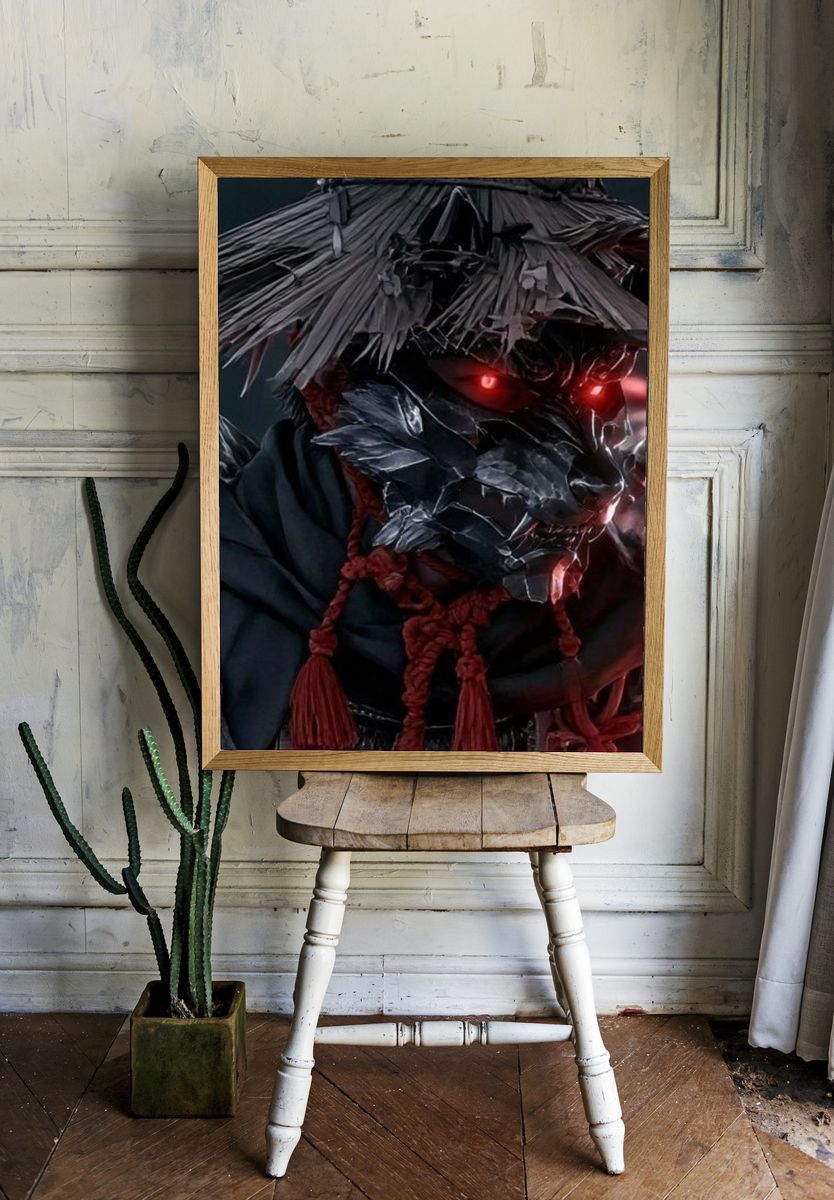 Samurai Mask Digital Art Poster. — room view 1