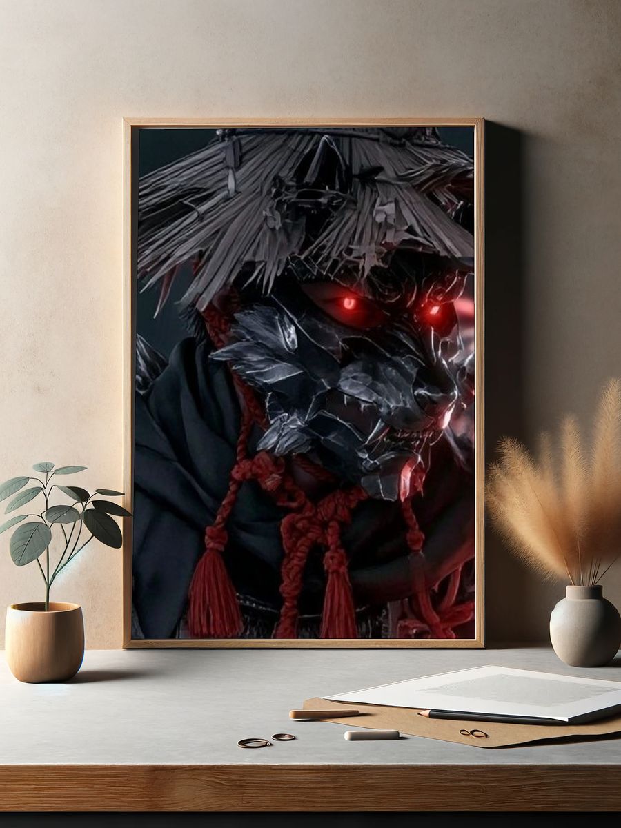 Samurai Mask Digital Art Poster. — room view 2
