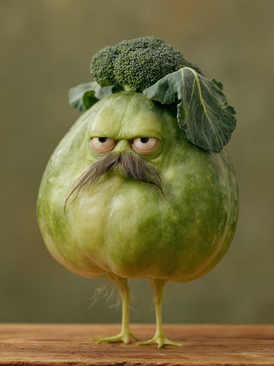 Broccoli Bird Portrait Print. poster