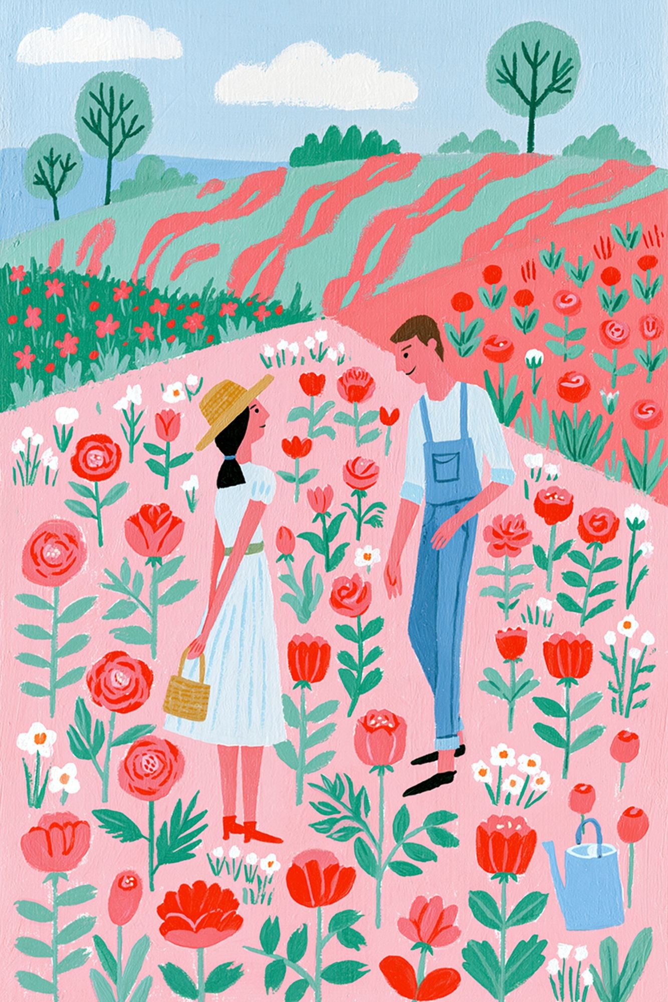 Flower Garden Couple Illustration Poster. poster detail
