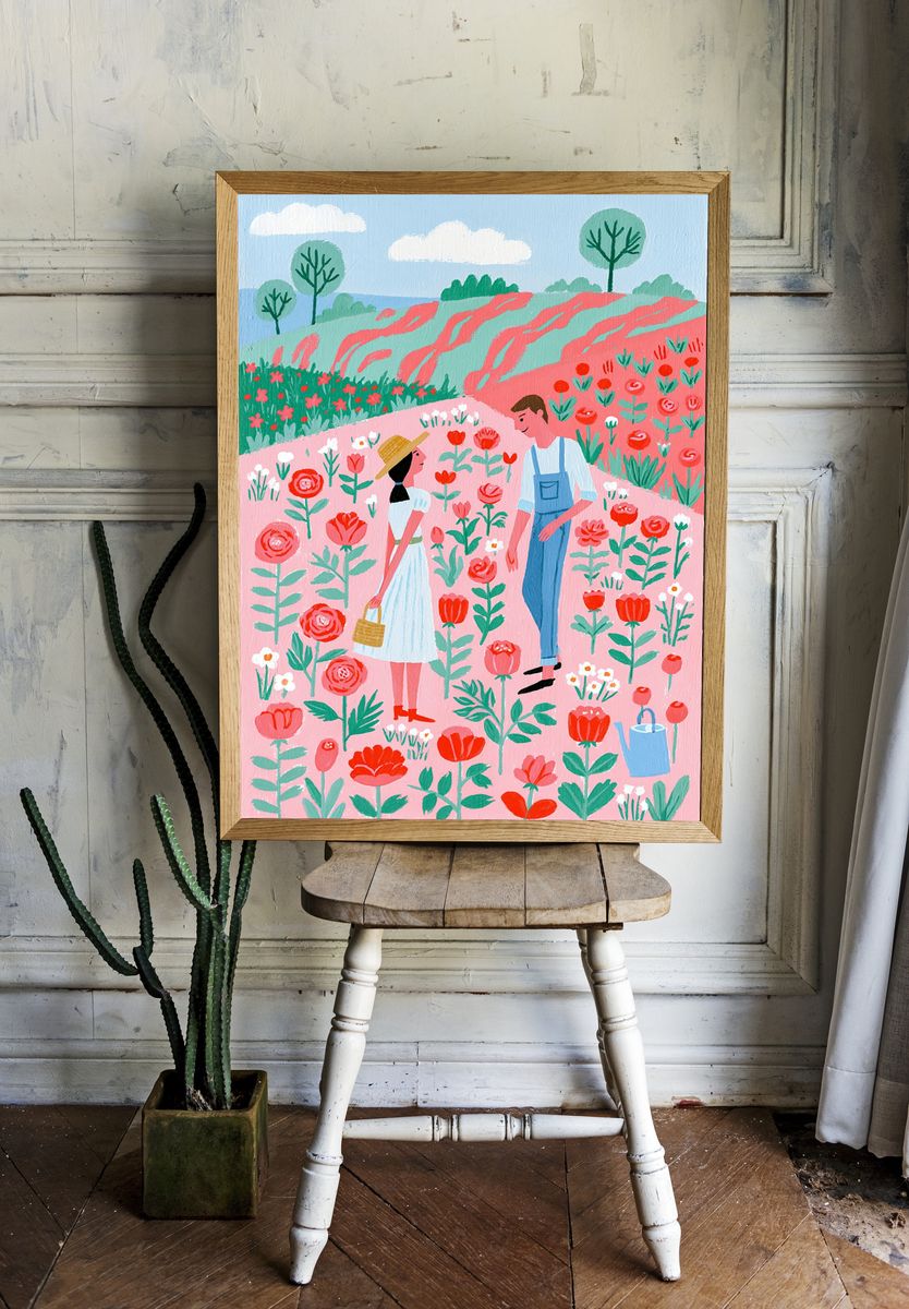 Flower Garden Couple Illustration Poster. room preview