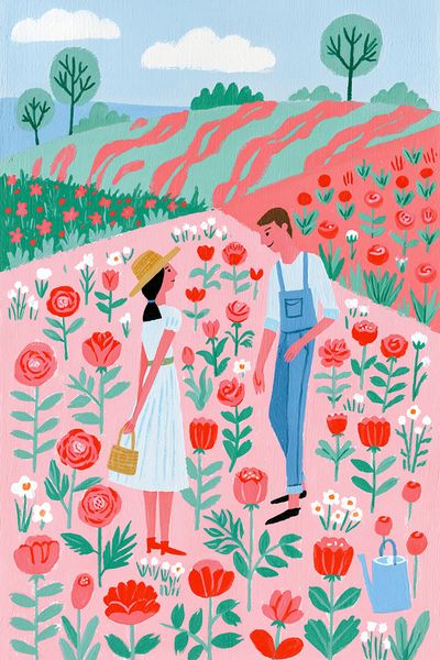 Flower Garden Couple Illustration Poster.