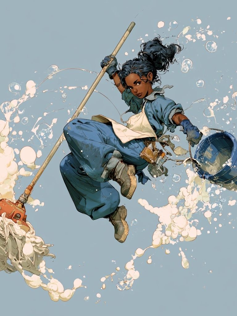 Dynamic Mop Warrior Illustration Poster. poster detail