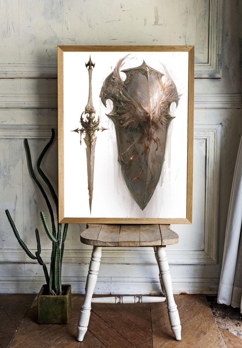 Fantasy Shield and Sword Illustration Poster. room preview