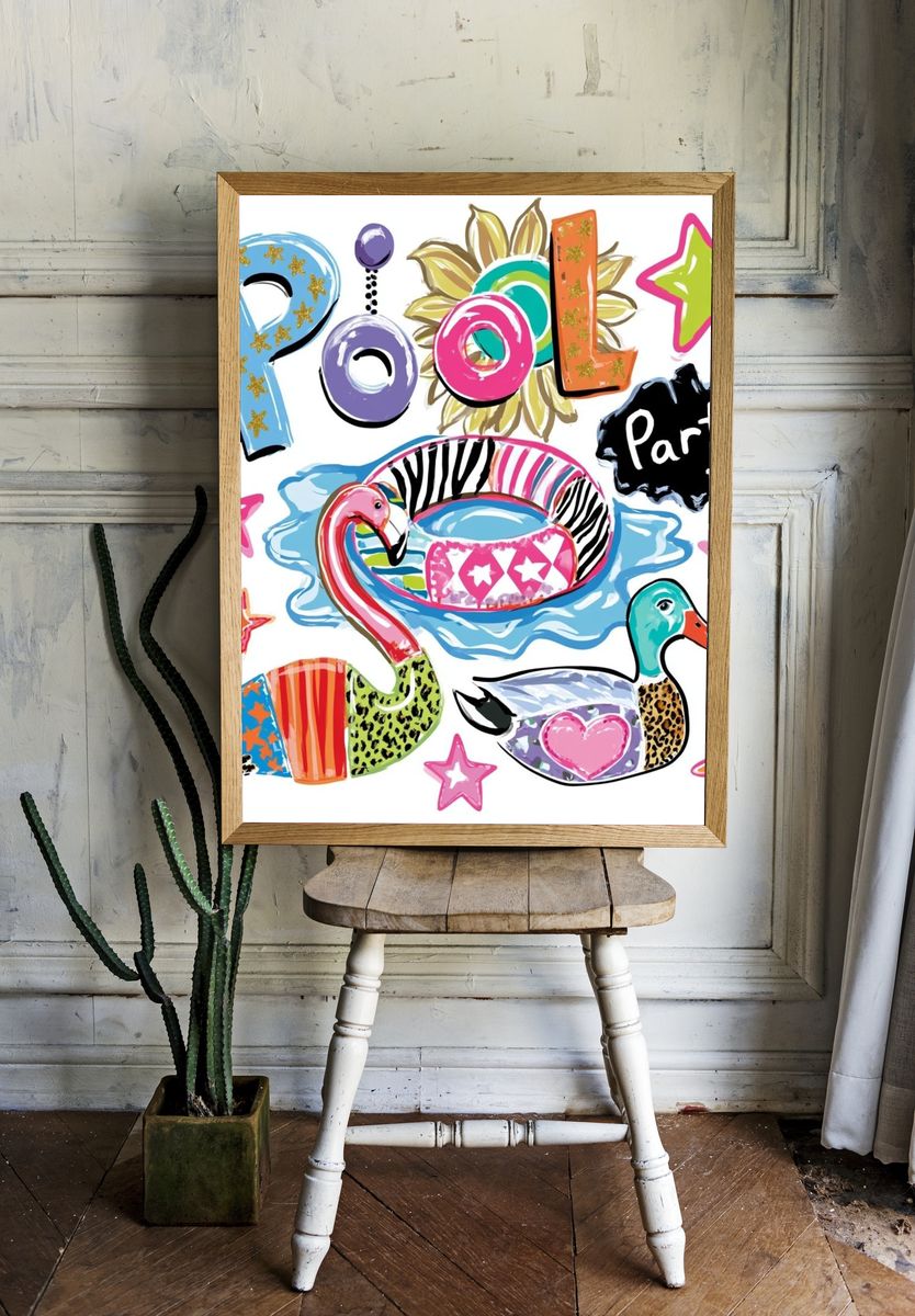 Pool Party Animals Illustration Poster. room preview