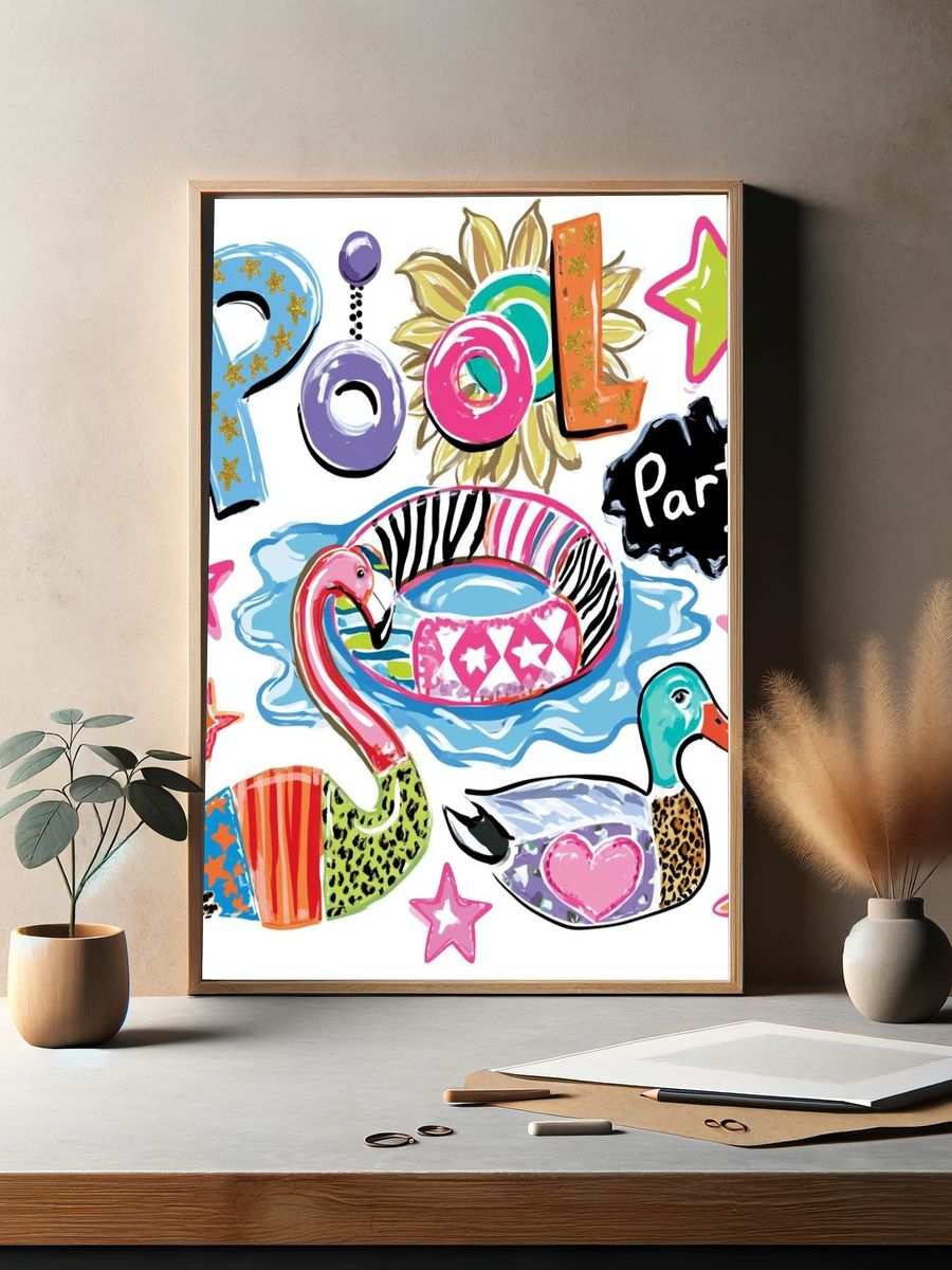 Pool Party Animals Illustration Poster. — room view 2
