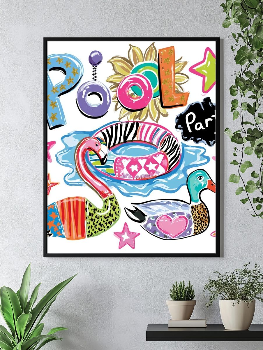 Pool Party Animals Illustration Poster. — room view 4