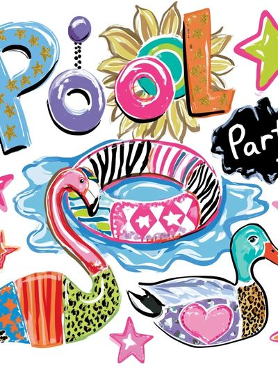 Pool Party Animals Illustration Poster.