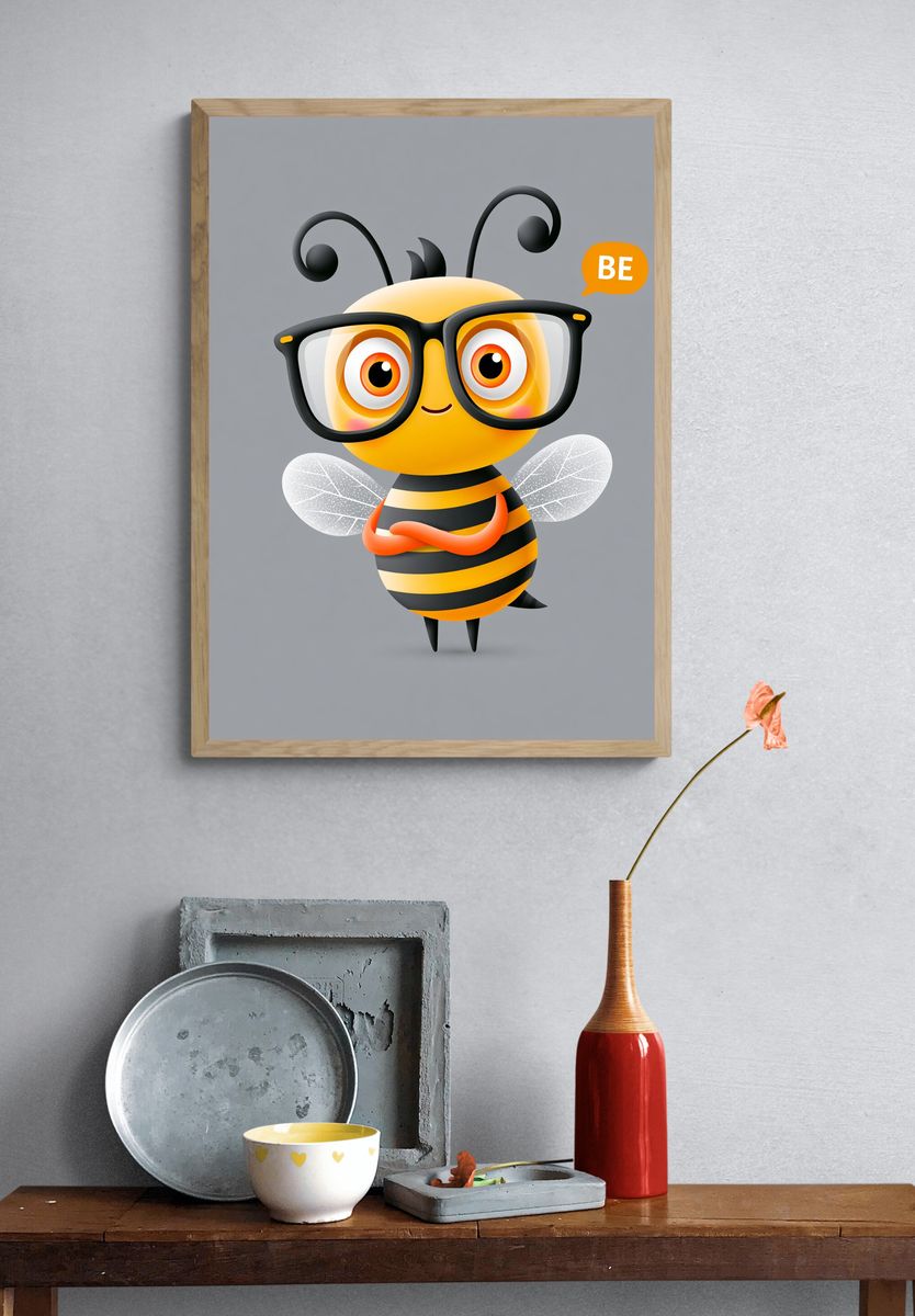 Cute Bee Cartoon Print. — room view 3
