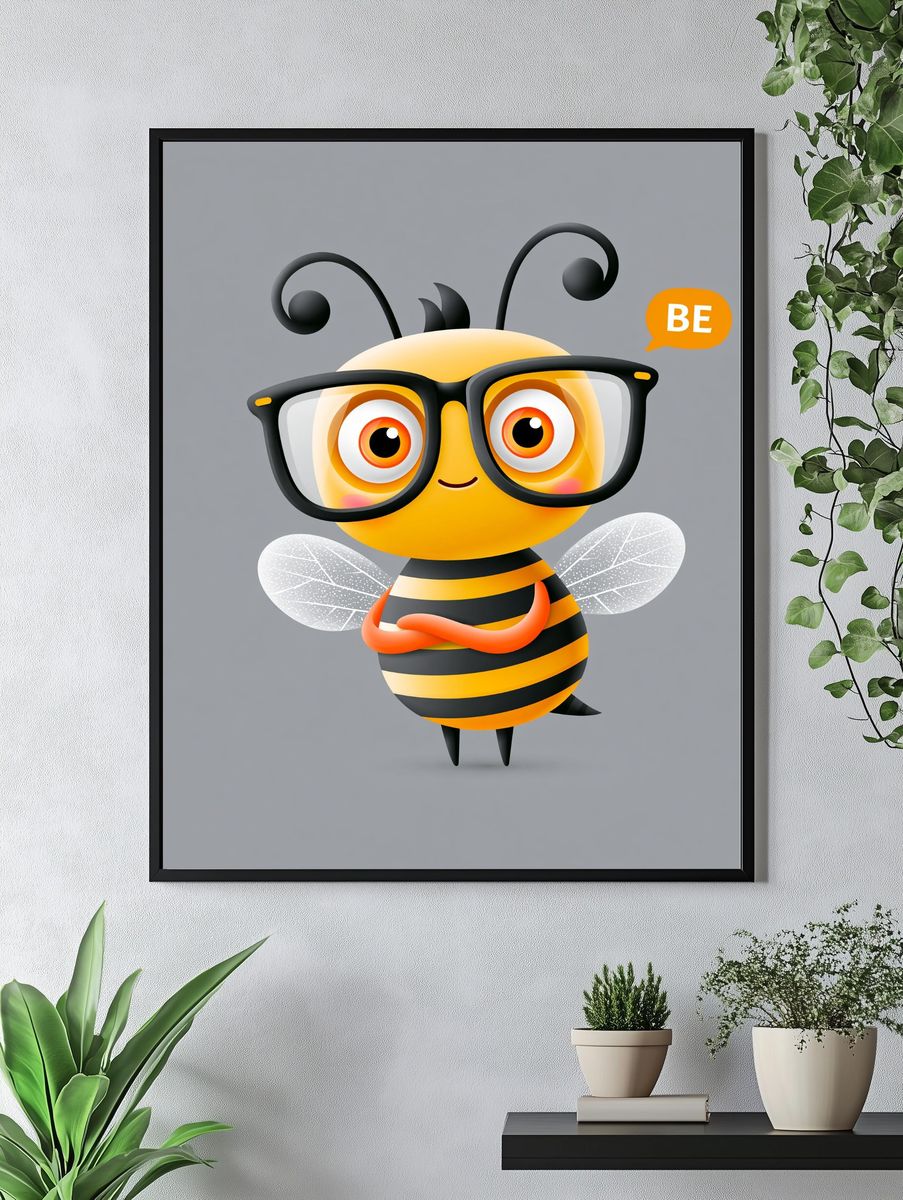 Cute Bee Cartoon Print. — room view 4